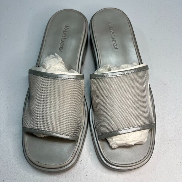 Ralph Lauren Astra Silver Mesh BTM Slides Women Size 7.5 B Y2K Sandals Summer - Picture 4 of 10